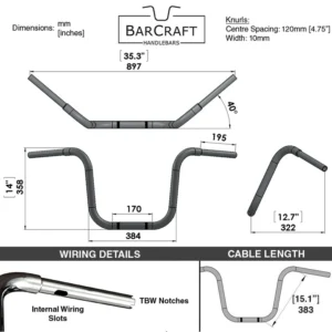 14″ APE HANGERS (WIDE MOUNT) BLACK – 1 1/4″ HANDLEBARS